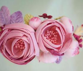 pink floral crown, bridal flower hair crown, woodland wedding, pink flower, milinery flowerwedding hair accessories