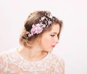 wedding accessories, bridal flower crown, wedding headpiece, head wreath in purple, hair accessories, bridal, flower girl