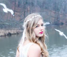 wedding headpiece, bridal hair crown, baby breath hair crown, flower headpiece