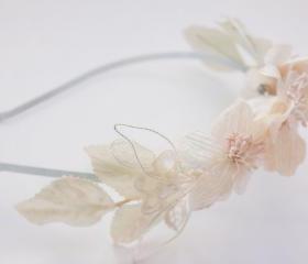 bridal headband with velvet flowers, milinery flower headband