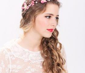 pink flower crown, wedding headpiece, flower crown, bridal headband, wedding headband, bridal headpiece, wedding accessories