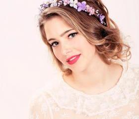 Bridal flower crown, Purple flower, woodland wedding, wedding hair accessory