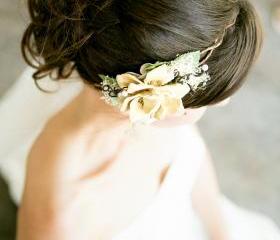 bridal headpiece, natural pine cone rose floral hair crown 'Take my breath away'
