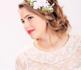 wedding headband, bridal hair, wedding hair accessory, white flower headband
