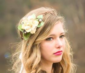 rustic bridal headpiece, woodland wedding, pine cone rose - A Love Like Ours -