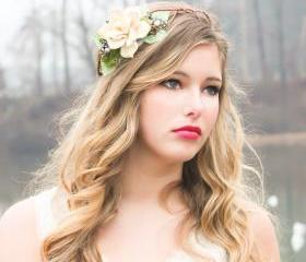 woodland pine cone rose floral hair crown 'A Love Like Ours'