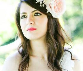 bridal hair accessories, wedding headpiece, pink flower fasinator, flower for hair