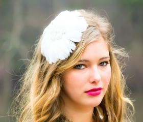 feather flower, bridal flower clip, wedding hair accessories