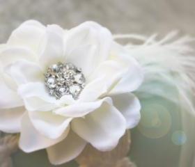 Bridal clip, wedding accessories, flower clips creamy gardenia with vintage rhinestone