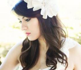 ivory bridal headpiece, bridal fascinator, bridal hair piece, bridal hair flower, pink silk poppy, floral fascinator