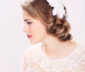 crystal spray hair clip bridal flower clip, wedding hair accessories, wedding flower clip silk flower hair clip