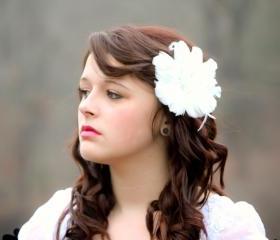 feather flower, bridal flower clip, wedding hair accessories