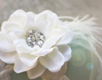 Bridal clip, wedding accessories, flower clips creamy gardenia with vintage rhinestone